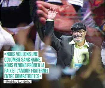  ?? PHOTO AFP ?? Le chef des Farc, Rodrigo Londoño, lors d’un discours sur la place Bolivar vendredi.