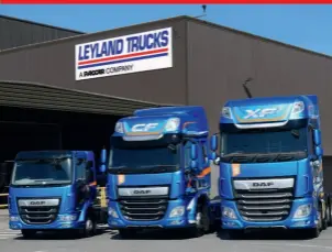 ??  ?? DAF LF, CF and XF models lined up outside the Leyland Trucks factory