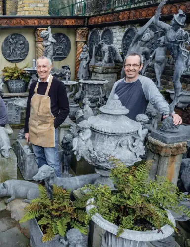  ??  ?? A family affair: from left, Camilla, Richard and Paul Crowther, and Peter Mcbride, leaning on Giambologn­a’s ‘Mercury’