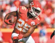  ?? Jason Hanna / Getty Images 2016 ?? Jamaal Charles might fit better in Oakland’s system, but he has been hit by injuries of late.