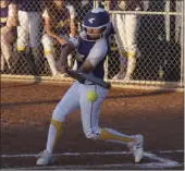  ?? KARINA LOPEZ PHOTO ?? Soutwhest High’s Jaelyn Niebla connects with a pitch during the team’s IVL game against Central Union High on Thursday night.