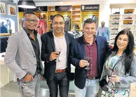  ?? Picture: SALVELIO MEYER ?? TRENDSETTE­RS: Delbro Premium representa­tives, from left, brand ambassador Theo Klaas and owner Hashik Dullabh, joined Duca del Cosma’s South African CEO Adolf Stoffberg and Bay guest Petra-Ann Palframan at the launch of the Italian brand at the store in Westbourne Road last Wednesday