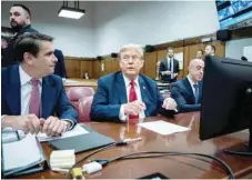  ?? — Reuters ?? Former US President Donald Trump arrives at Manhattan criminal court with his legal team ahead of the start of jury selection in New York.