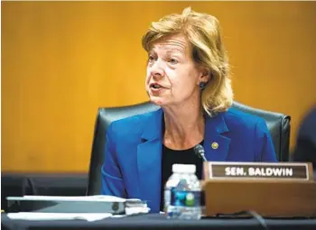  ?? AL DRAGO AP FILE ?? Sen. Tammy Baldwin, D-Wis., one of two openly gay senators, said that she has been quietly lobbying Republican colleagues on legislatio­n to write protection­s for LGBTQ people into the Civil Rights Act of 1964.