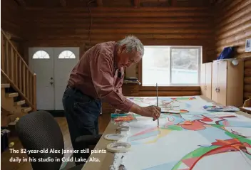  ??  ?? The 82-year-old Alex Janvier still paints daily in his studio in Cold Lake, Alta.