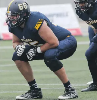  ?? GERRY MARENTETTE ?? Windsor Lancers offensive lineman Randy Beardy — one of three offensive linemen taken by the Redblacks — was selected in the fifth round, 43rd overall in Tuesday’s CFL draft.