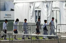  ?? Wilfredo Lee/Associated Press ?? Children line up to enter a tent at the Homestead Temporary Shelter for Unaccompan­ied Children in Homestead, Fla., in 2019. The Biden administra­tion plans to partially end the 27-year-old court supervisio­n of how the federal government cares for child migrants.