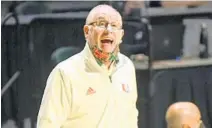  ?? JOSHUA WHITE/COURTESY MIAMI ATHLETICS ?? Hurricanes coach Jim Larranaga, seen Feb. 6, has endured a rough season.