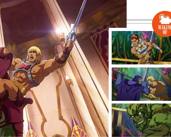  ??  ?? He-Man reunites with his trusty Battle Cat (above). FIGHTING FIT
Teela is more than a capable fighter (top right).