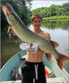  ?? SUBMITTED PHOTO ?? Kevin Rodenbaugh shows off the 45-inch muskie he caught on the Schuylkill River. The photo, which was posted on the Schuylkill River Greenways’ Facebook page, has gone viral.