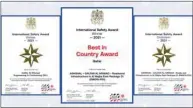  ??  ?? This prestigiou­s award comes on the heels of Galfar Al Misnad’s recent receipt of two Internatio­nal Safety Awards in 2021 from the British Safety Council, for the company’s overall safety performanc­e, as well as one with Distinctio­n for the ‘Roads and Infrastruc­ture in Al Wajba East Project’, being executed for Ashghal.