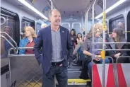  ?? ROBERTO E. ROSALES/JOURNAL ?? Then-Mayor Richard Berry takes the first ceremonial ride on an electric battery bus for the Albuquerqu­e Rapid Transit project on Nov. 25, 2017.