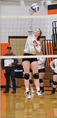  ?? SUBMITTED PHOTO ?? Kendra Waltz buries a kill during a3-0win over Remsen on Friday, Dec. 20.