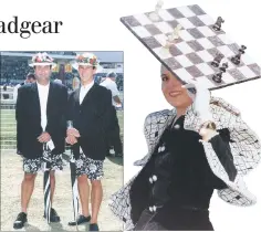  ??  ?? FLOWER POWER: Kurt Wunder, left and Sean Walker wore floral hats to the 1997 Durban July. ARCHIVES CHECK IT OUT: Tiena de Beer wore this Thomas Thomson creation to the Durban July in 1995. ARCHIVES