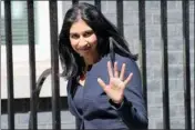  ?? PTI ?? Hon Suella Braverman, attorney General, arrives for a cabinet meeting at 10 Downing Street in London, Thursday