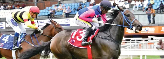  ?? Picture: JC Photograph­ics ?? TOUGH TASK. Three-year-old filly Work Of Time will test her current merit rating of 85 against some racing-hardened males in Race 8 at the Vaal tomorrow, a MR 80 Handicap over 1400m.