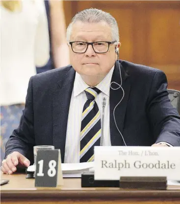  ?? SEAN KILPATRICK / THE CANADIAN PRESS ?? The public safety committee headed by Minister Ralph Goodale began its study of Bill C-71 on Tuesday, and will hear from experts and advocates over the coming weeks.