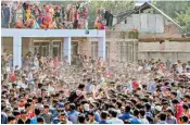  ??  ?? People participat­e in the funeral procession of three civilians (including a girl), who were allegedly killed in security forces action, at Hawoorah Mishipora, in Kulgam district on Saturday