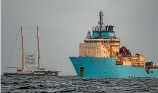  ?? ?? Greenpeace’s Rainbow Warrior in front of the Maersk Launcher, a ship chartered by DeepGreen, one of the companies spearheadi­ng the drive to mine the barely understood deep sea ecosystem.