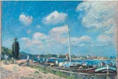  ??  ?? Scene-setting: Alfred Sisley’s
Unloading Barges at Billancour­t