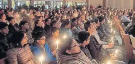  ?? NYT PHOTO ?? A vigil was held for Srinivas Kuchibhotl­a and the other victims of the Wednesday shooting, at the First Baptist Church in Olathe, Kansas, on Friday.