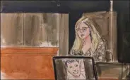  ?? (AP/Elizabeth Williams) ?? A courtroom sketch shows Annie Farmer as she testifies on the witness stand Friday during the Ghislaine Maxwell sex-abuse trial in New York. Video at arkansason­line.com/1211sketch/.