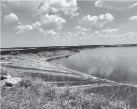  ?? PROVIDED ?? Piney Point’s leaking New Gypsum Stack South pond previously held 480 million gallons of water. As of Tuesday, the pond holds less than 300 million gallons.