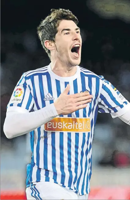  ?? FOTO: UNCITI ?? Aritz Elustondo celebra el gol que le marcó al Deportivo de la Coruña en Anoeta