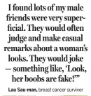  ??  ?? Lau Sau-man, breast cancer survivor