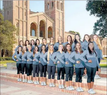  ?? UCLA ?? MARIA CAIRE is at top left in this portrait of the 2017 UCLA gymnastics team. She had something other aspiring gymnasts didn’t: Her uncle was a close friend of the school’s legendary coach, Valorie Kondos Field.