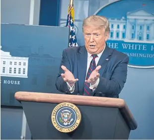  ?? Picture: Shuttersto­ck. ?? President Donald Trump at a White House briefing.