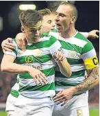  ??  ?? Kieran Tierney with Scott Brown after netting the opener.