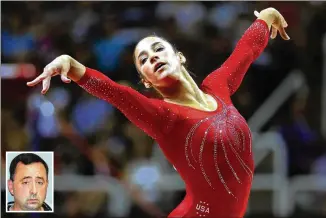  ?? CHANG W. LEE / THE NEW YORK TIMES ?? American gymnast Aly Raisman, a three-time Olympic gold medalist, tells “60 Minutes” in an interview airing Sunday, team doctor Lawrence Nassar (inset) sexually abused her.