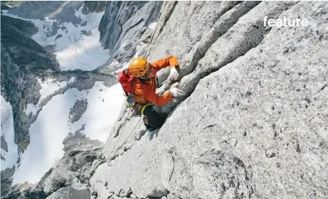  ??  ?? It’s a long and cruisy ridge with a few moves at 5.4. There is a knife-edge section that can be done au cheval. The late Guy Edwards soloed it naked in 18 minutes. Six pitches of hand and finger cracks close to the campground make McTech Arete a busy...