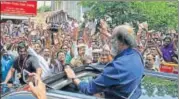  ?? PTI ?? Superstar Rajinikant­h meeting fans in Chennai on Friday.