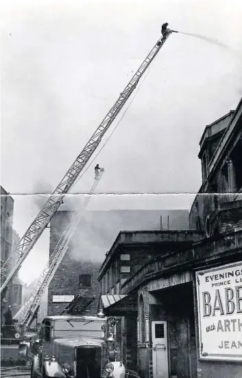 ??  ?? Back on December 11 our Picture of the Week was a dramatic shot of firemen tackling the blaze which broke out at the Hippodrome on Monday February 17 1948.We were mailed this dramatic photo of the same event by a gent called Bob who collects photos of the fire services in action.He added: “As a matter of interest, following that fire, the Hippodrome night watchman had to ring Bristol fire control every night at some unearthly hour to confirm everything was in order.“He would say ‘Bristol Hippodrome OK.’“If he did not ring, a fire engine had to be sent to check that everything was in fact OK. This was still being done in the 1970s.”The photo, he says, has the Western Daily Press stamp on the back, though we’ve not yet come across the original in the archives.Apologies for the fold in the middle, but you get the idea!