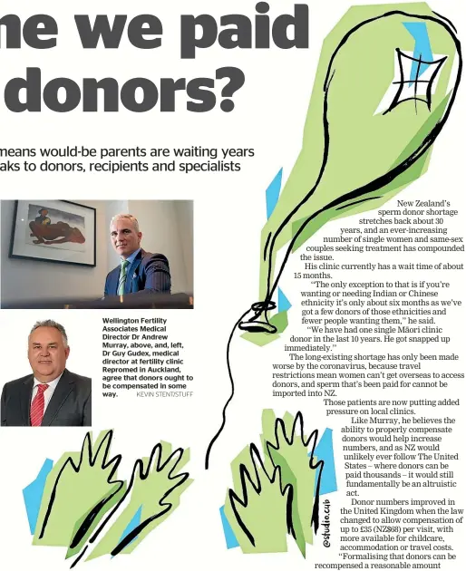  ?? KEVIN STENT/STUFF ?? Wellington Fertility Associates Medical Director Dr Andrew Murray, above, and, left, Dr Guy Gudex, medical director at fertility clinic Repromed in Auckland, agree that donors ought to be compensate­d in some way.