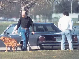  ?? COURTESY OF DOJ ?? MOB MEETING: Whitey Bulger, left, and Kevin Weeks shown in a surveillan­ce photo at Columbia Park in Southie.