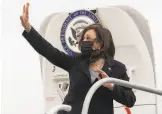  ??  ?? Vice President Kamala Harris waves as she boards a flight at Oakland airport.