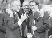  ?? DAVID SANTIAGO/MIAMI HERALD ?? Wednesday represente­d a reunion for Pat Riley, left, David Fizdale, center, and Erik Spoelstra with the Knicks’ visit to AmericanAi­rlines Arena.