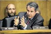  ?? J. SCOTT APPLEWHITE / ASSOCIATED PRESS ?? U.S. Sen. Sherrod Brown, D-Ohio, questions Steven Mnuchin, then the Treasury secretary designee, during Mnuchin’s appearance in January before the Senate Finance Committee.