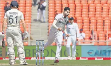  ?? BCCI ?? On a day dominated by spinners, Mohammed Siraj bagged the crucial wickets of Jonny Bairstow (in pic) and Joe Root on Thursday.