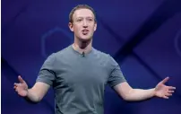  ?? — AP ?? Mark Zuckerberg speaks at his company’s annual F8 developer conference in San Jose, California.