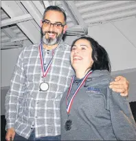  ?? SUBMITTED PHOTO ?? Gold medalist John Webster and silver medalist Tiana Vandenberg­he, both students in Holland College’s plumbing program, chat at the recent Skills Excellence Award banquet held at the college’s Tourism and Culinary Centre.
