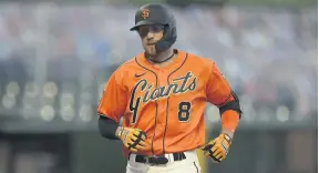  ?? BEN MARGOT/AP ?? Giants' Hunter Pence runs the bases after hitting home run on Aug. 14 in San Francisco.