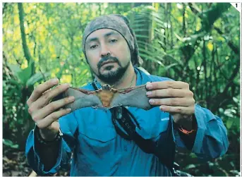  ??  ?? 1. Marcio Martínez con un Noctilio albiventri­s, una de las especies que se alimentan de peces.