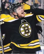  ?? MADDIE MEYER GETTY IMAGES ?? David Pastrnak celebrates after scoring a goal against the Toronto Maple Leafs on Saturday in Boston. The Bruins marched to a 2-0 series lead.