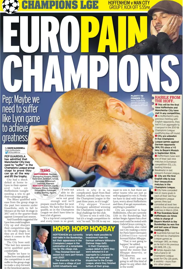  ??  ?? PLENTY TO PONDER City boss Guardiola admits success in Europe is difficult