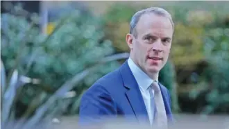  ?? AP FILE PHOTO/ALASTAIR GRANT ?? Britain’s Deputy Prime Minister Dominic Raab arrives Jan. 18 at 10 Downing Street in London.
