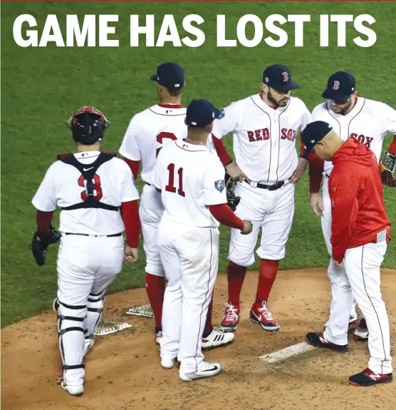  ?? GETTY IMAGES ?? Red Sox starter Chris Sale leaves the mound a batter into the fifth inning during Game 1 of the World Series on Tuesday against the Dodgers.